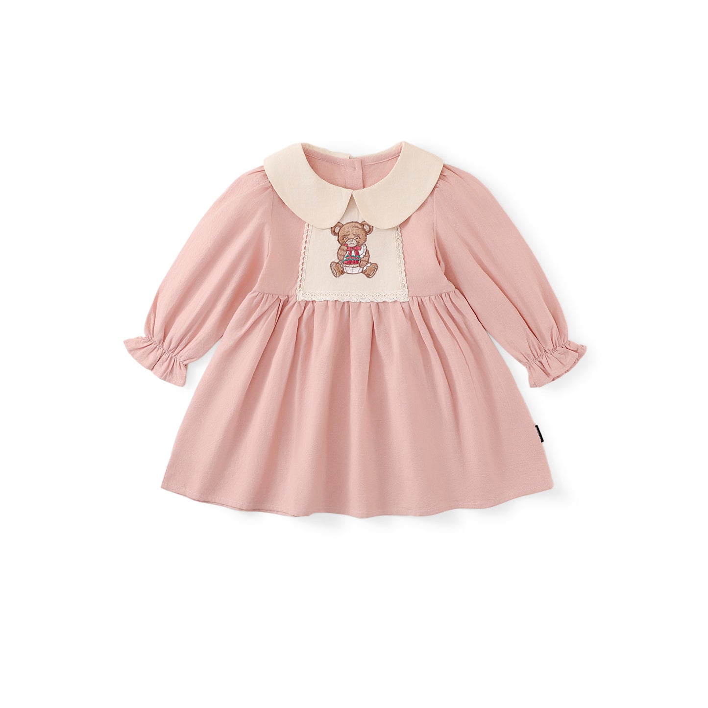 Pre sale Girl Pink French-Style Bear Embroidery Dress