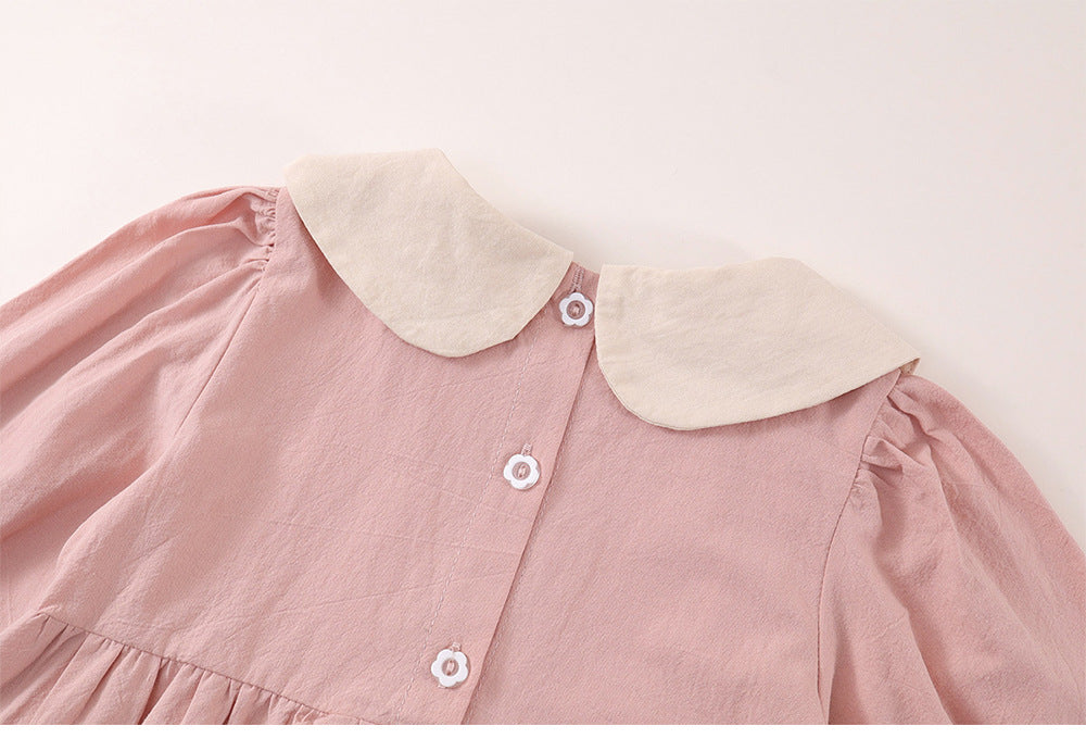 Pre sale Girl Pink French-Style Bear Embroidery Dress