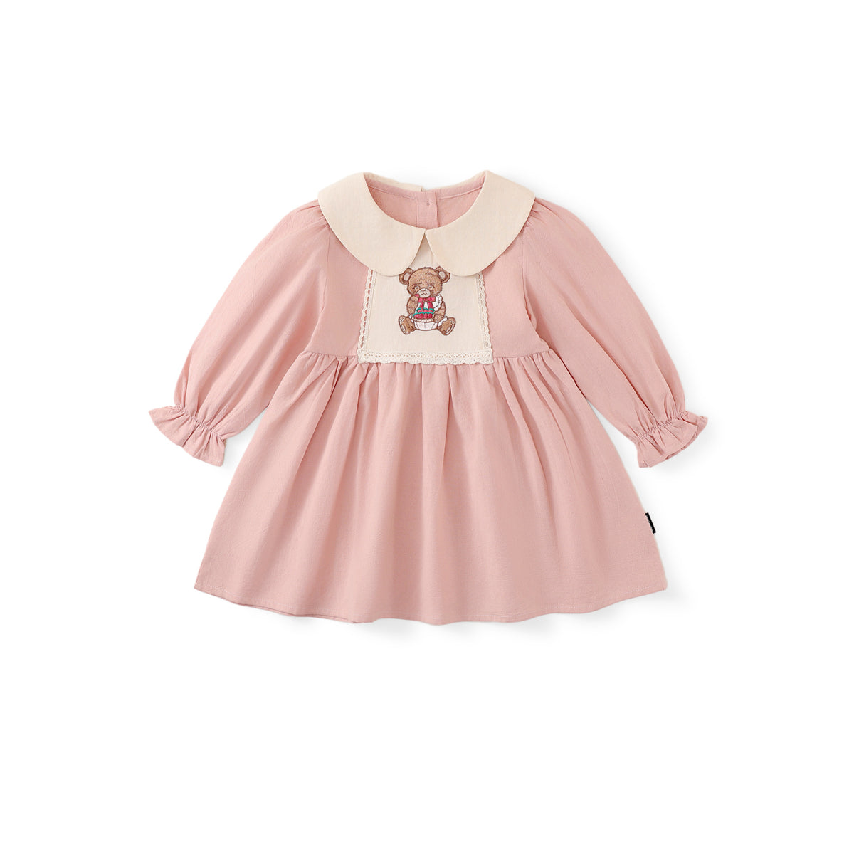 Pre sale Girl Pink French-Style Bear Embroidery Dress