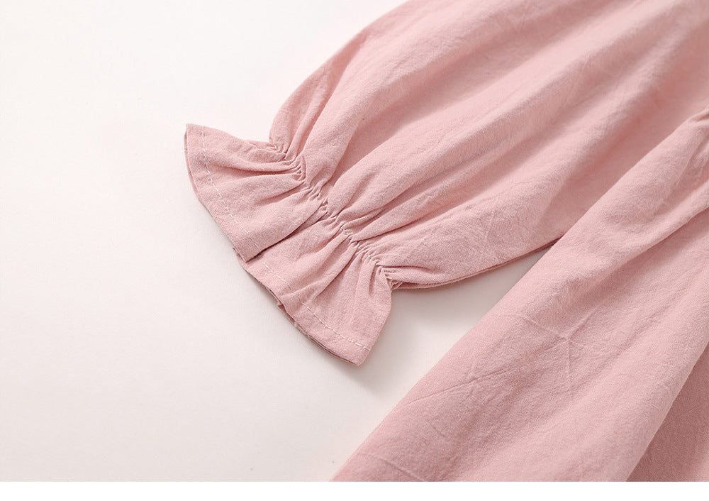 Pre sale Girl Pink French-Style Bear Embroidery Dress